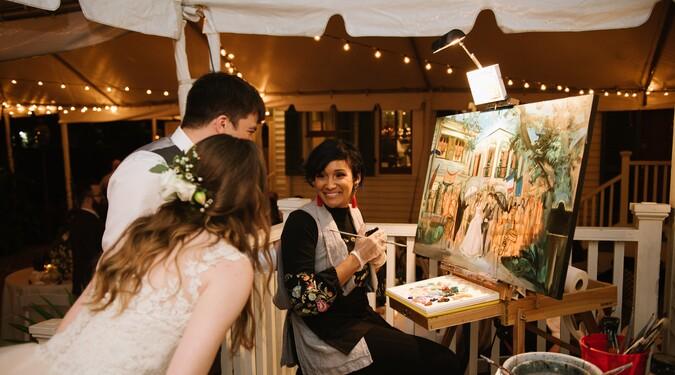 Live wedding guest art station