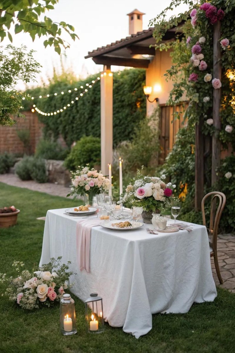 Backyard garden micro wedding setup
