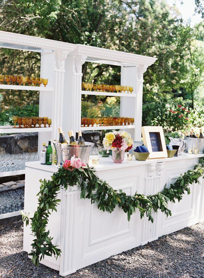 Outdoor backyard wedding bar station