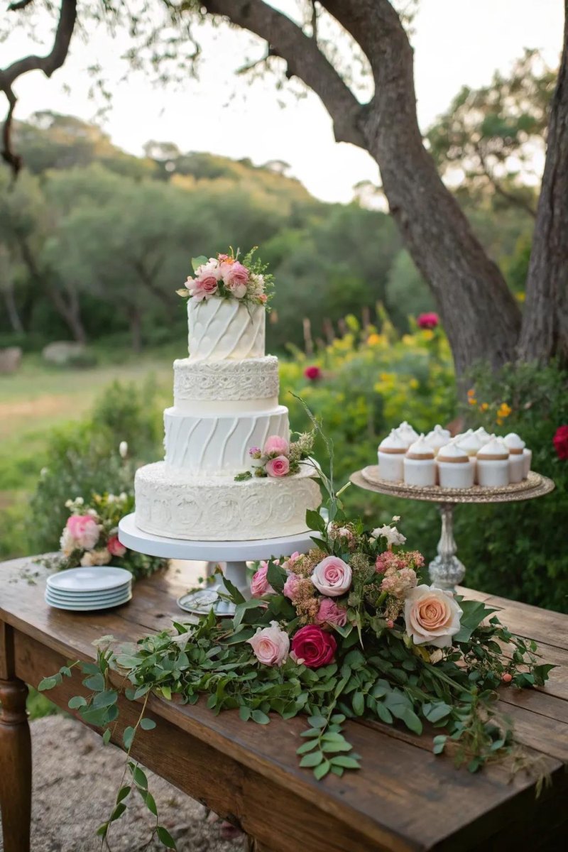 Backyard wedding cake display table