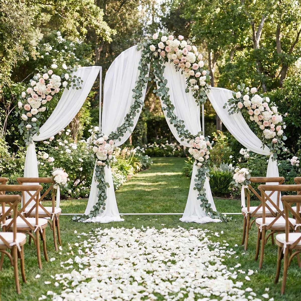Backyard wedding ceremony backdrop