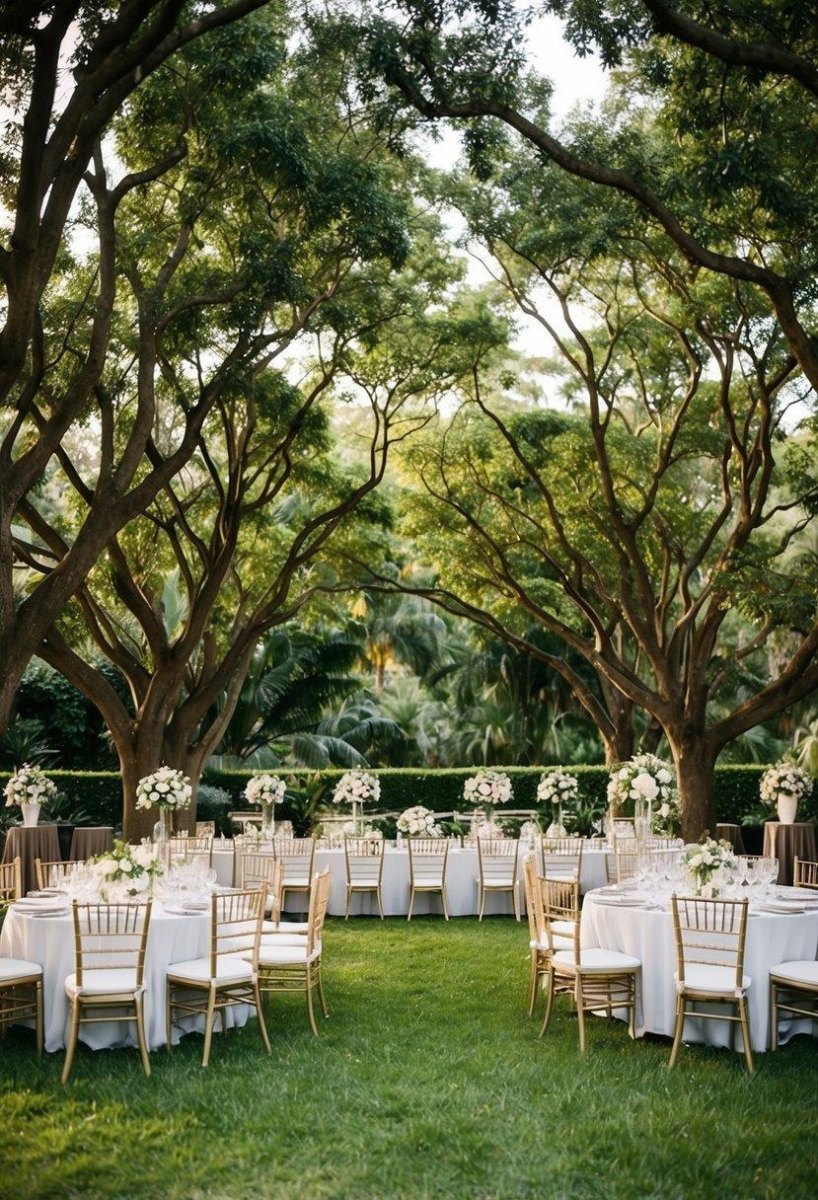 Elegant backyard wedding garden setup