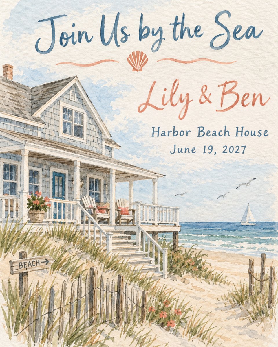 Beach house venue invitation illustration