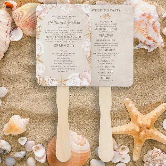Beach wedding program fan