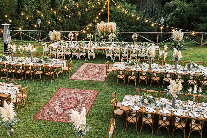 Bohemian backyard wedding decor