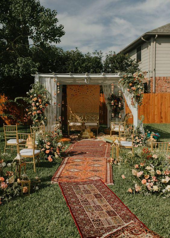 Bohemian backyard wedding decor