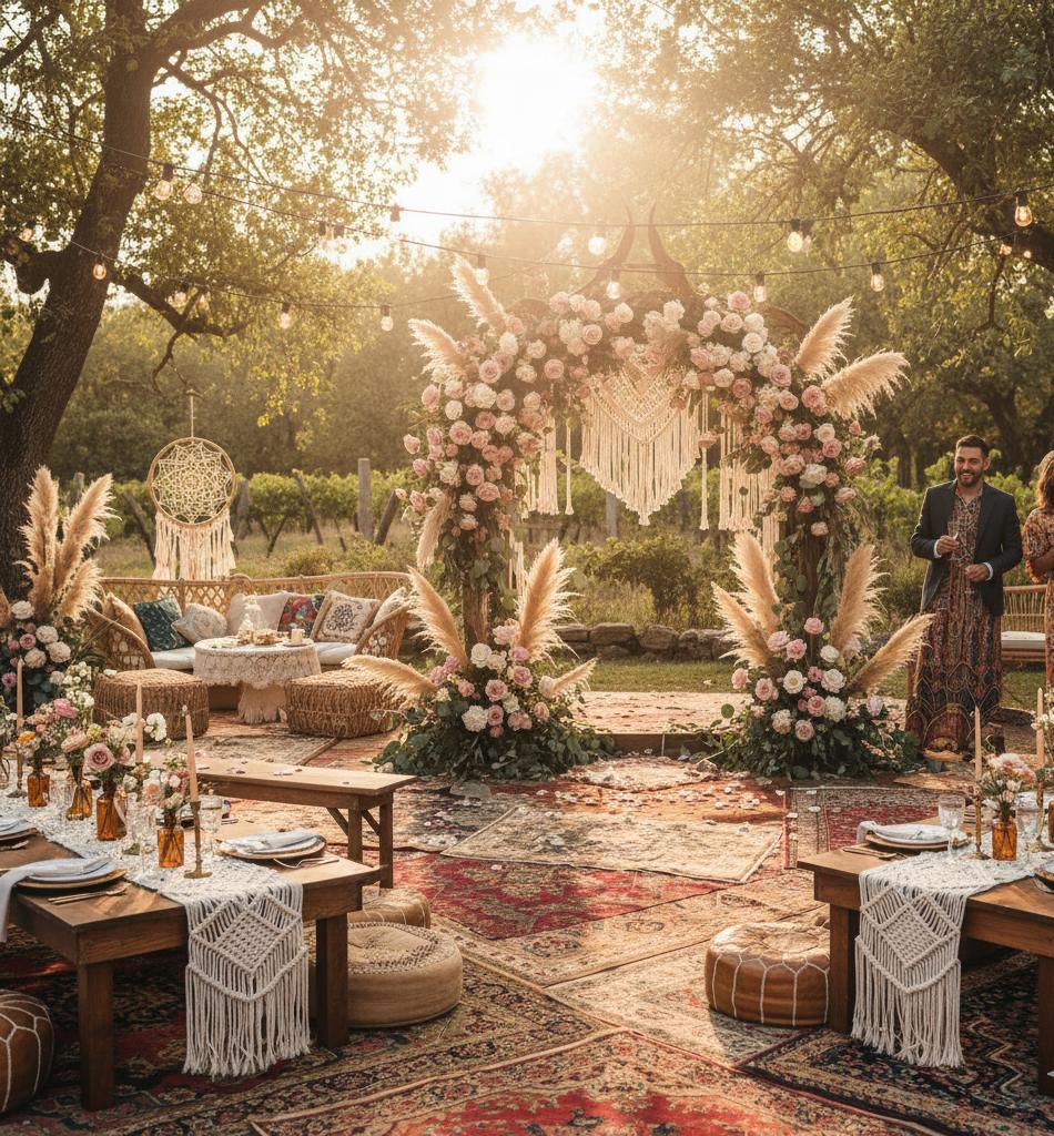 Bohemian garden wedding decor