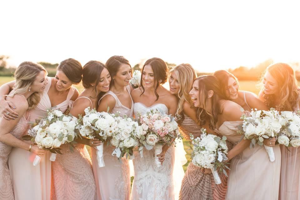 Bridesmaids sunset portraits