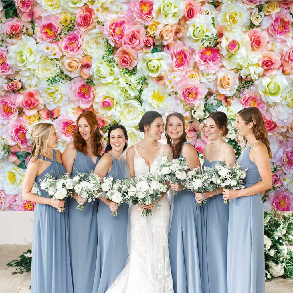 Bridesmaids floral backdrop photo