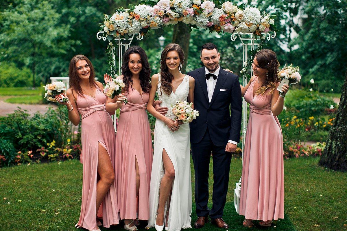 Bride groom bridesmaids photo