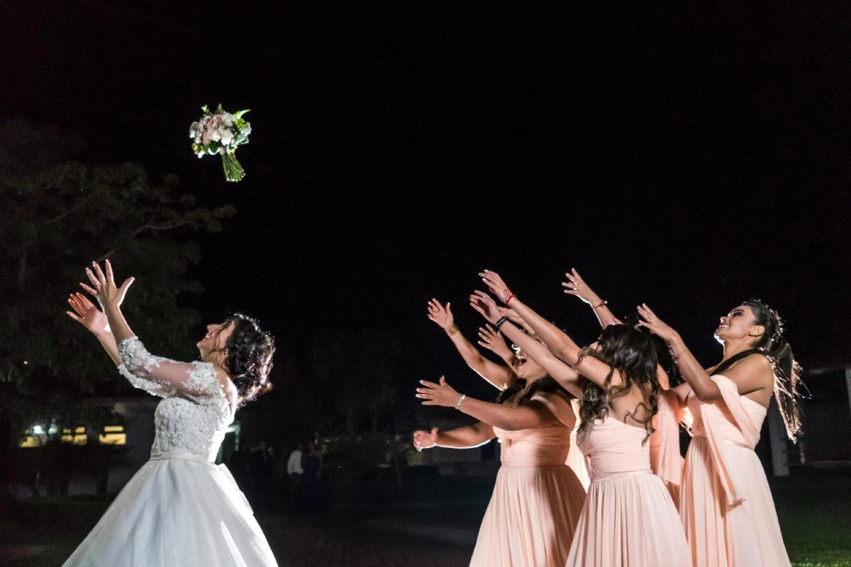Bridesmaids bouquet toss