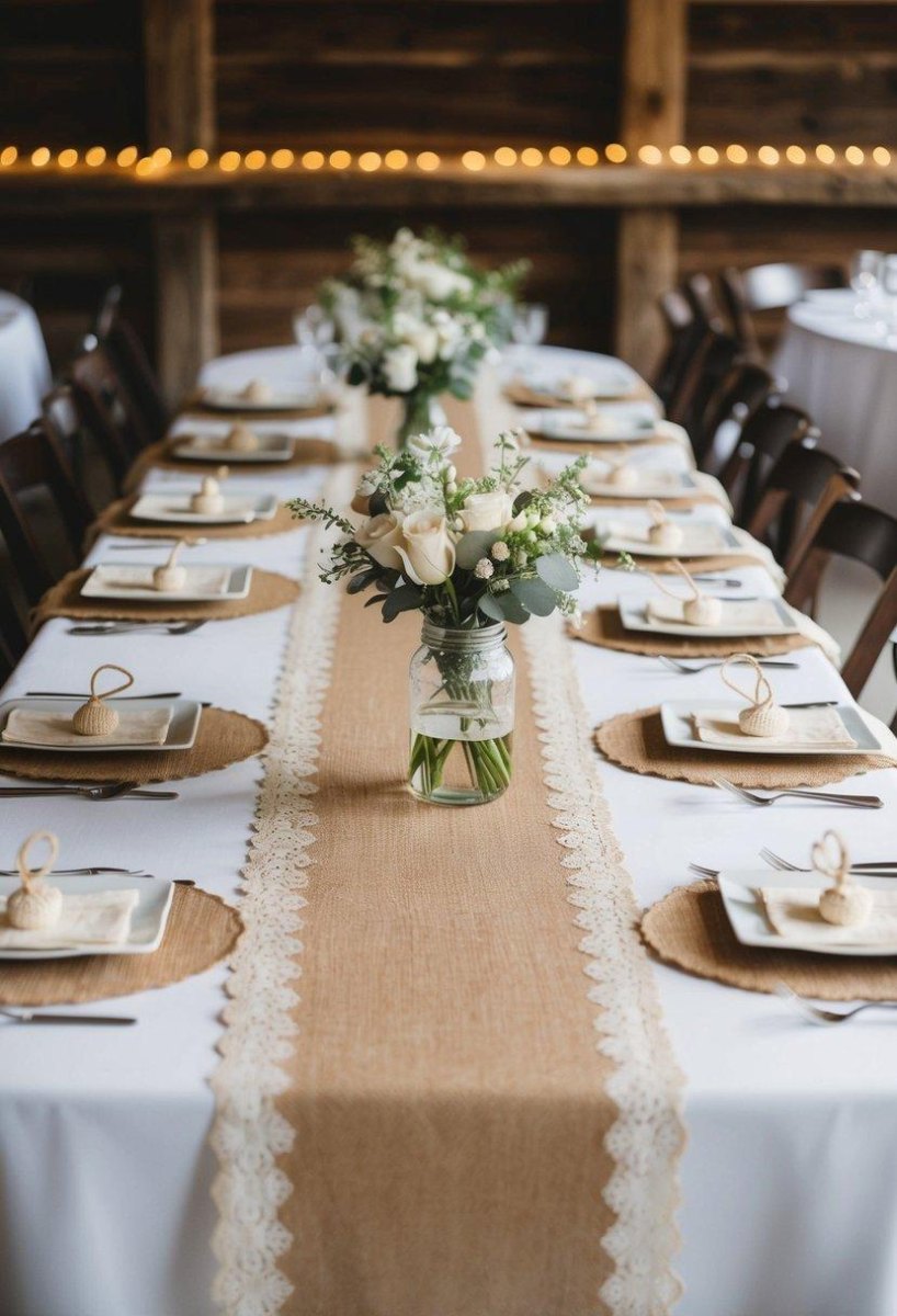 Burlap lace wedding table setting