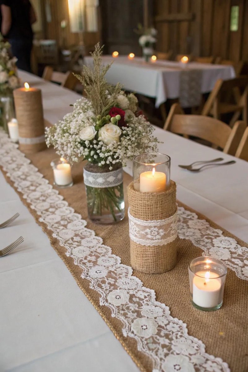 Burlap and lace wedding details