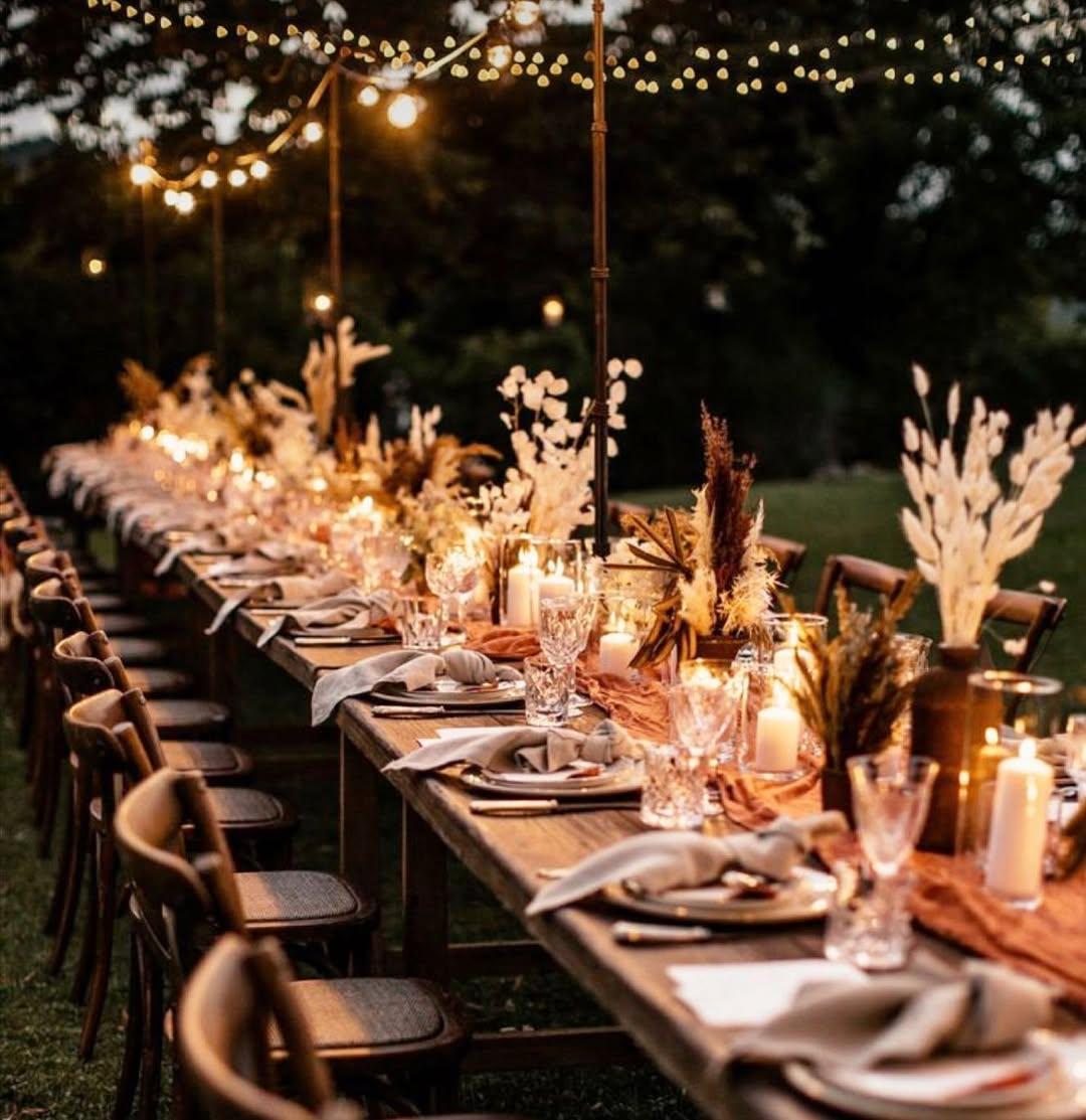 Candlelit backyard micro wedding reception