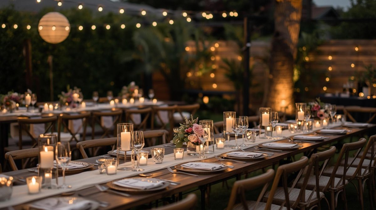 Candlelit backyard reception
