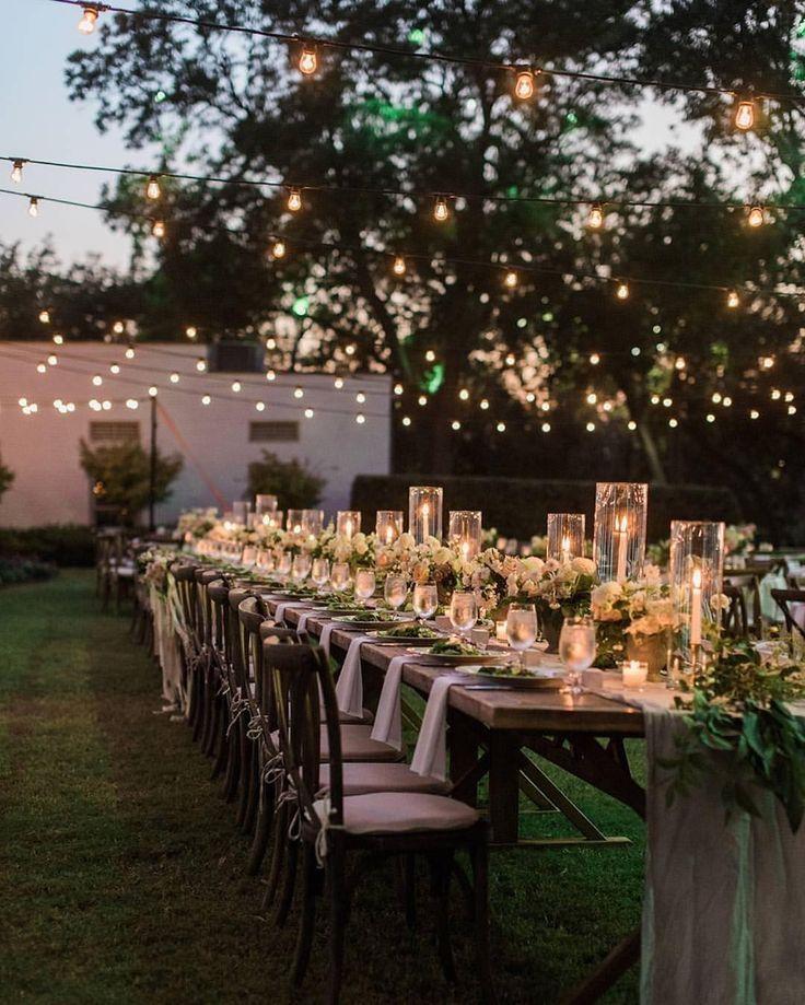 Candlelit backyard wedding tables