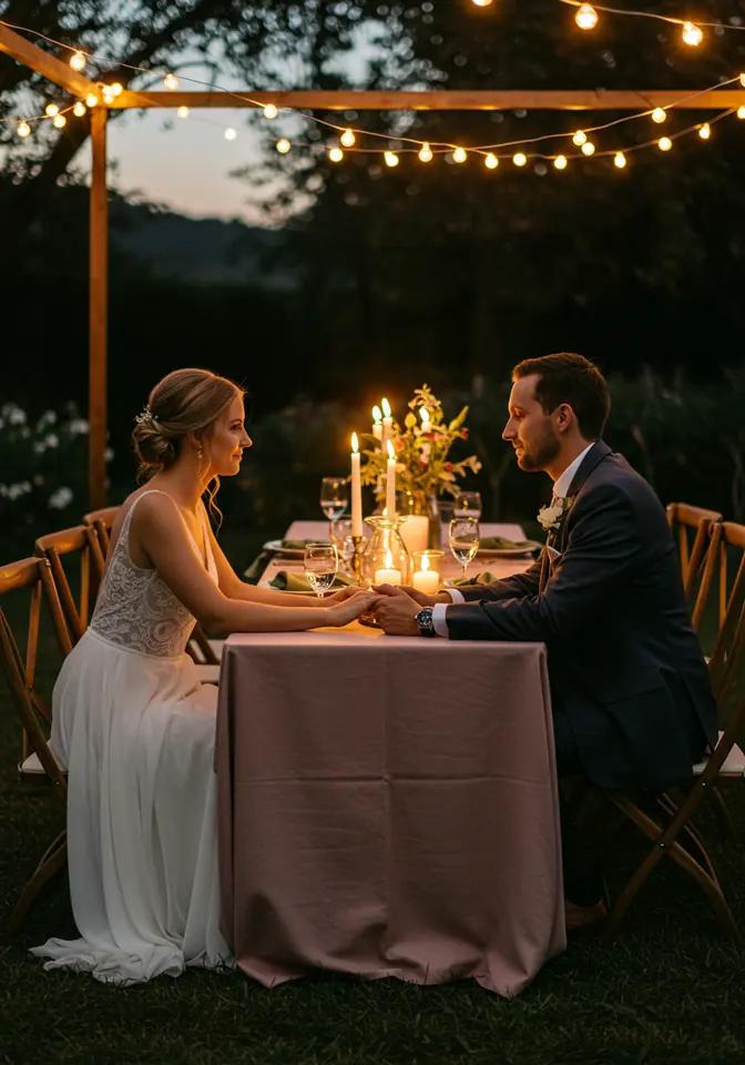 Candlelit wedding dinner reception