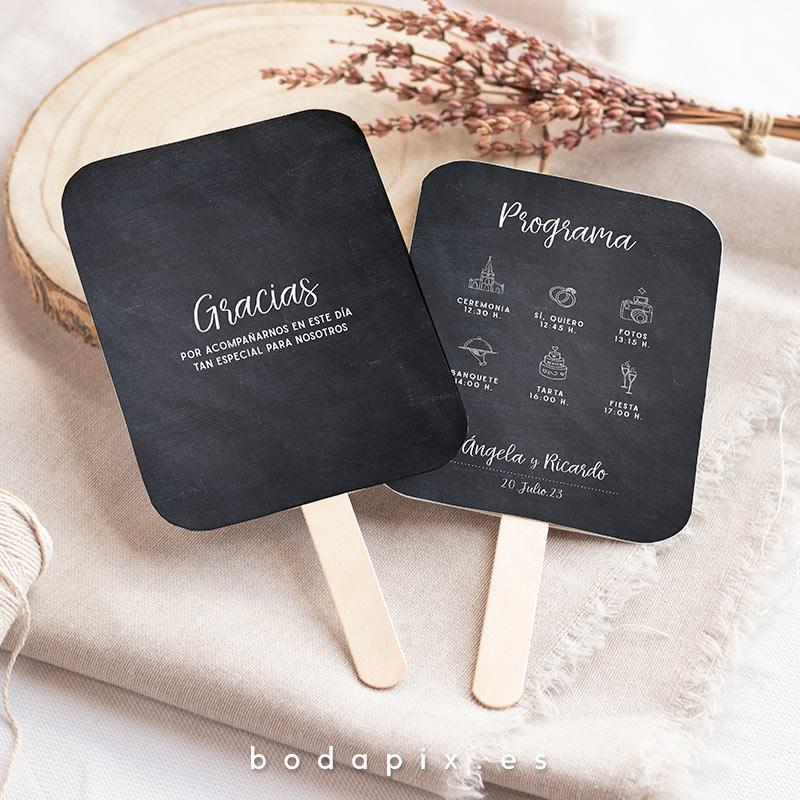 Chalkboard wedding program fan