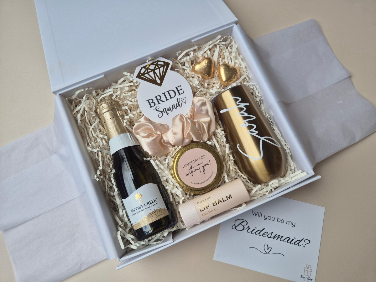 Champagne inspired bridesmaid packaging