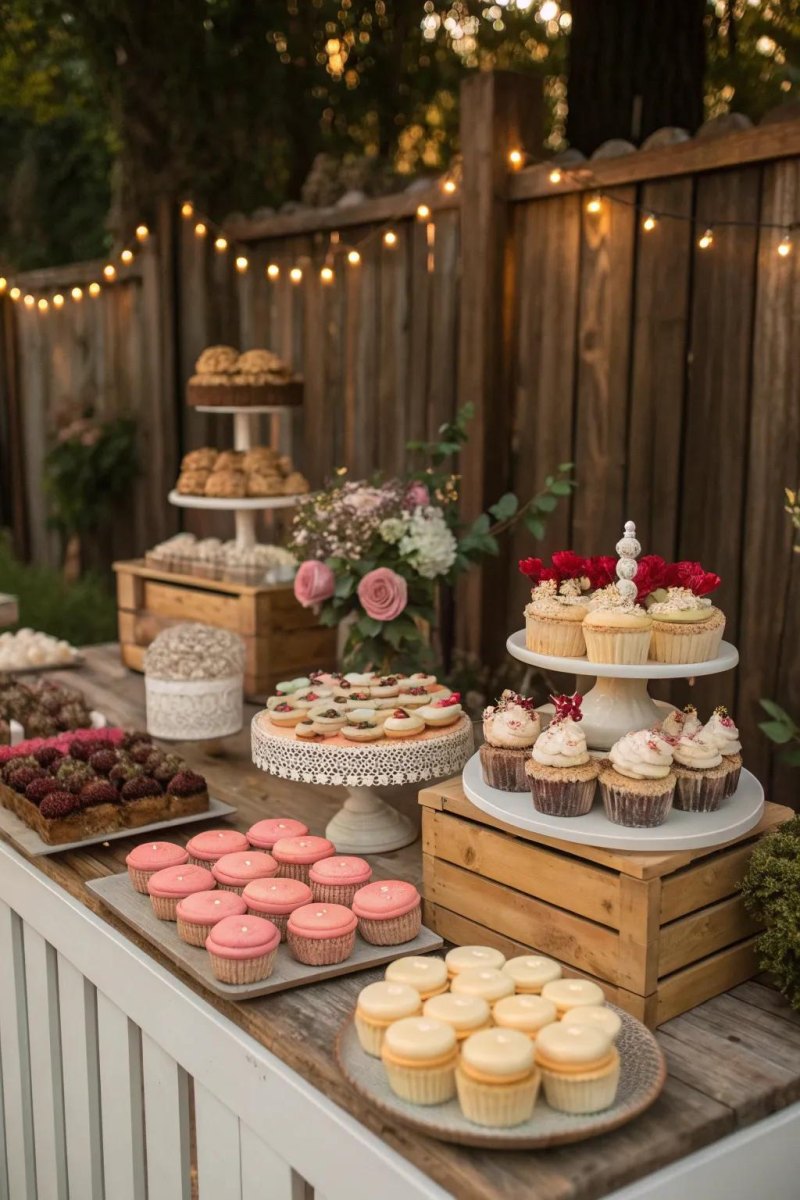 Outdoor wedding dessert table display