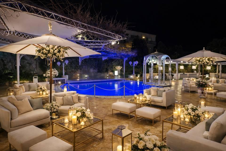 Luxury poolside wedding lounge