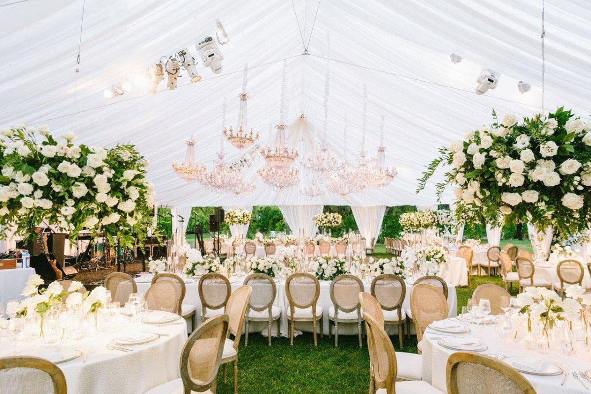 Elegant tented summer wedding reception