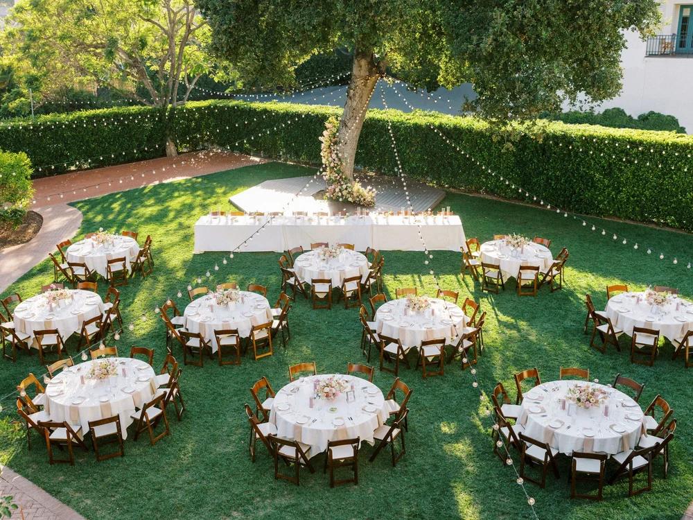 Circular wedding guest seating outdoors