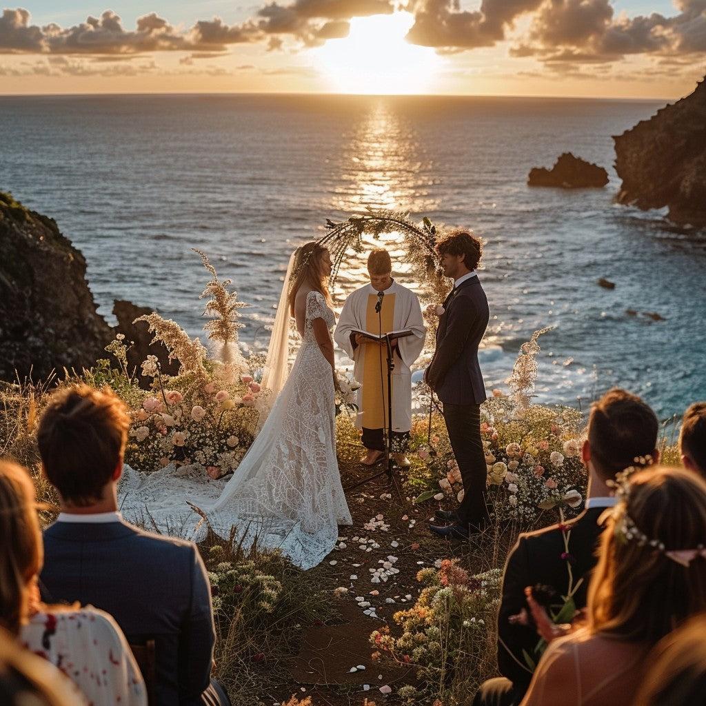 Cliffside wedding ceremony ocean view