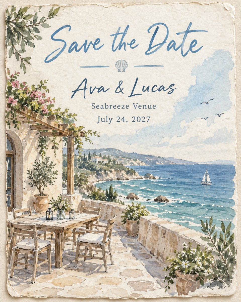 Coastal venue invitation illustration