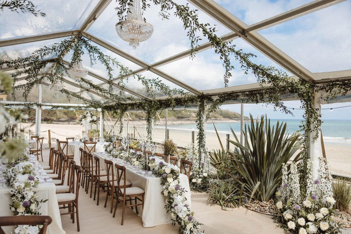 Coastal wedding marquee by sea