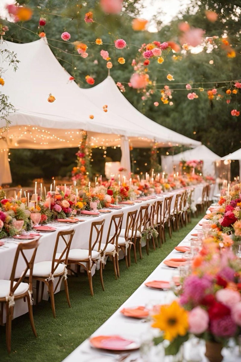 Colorful summer backyard wedding decorations