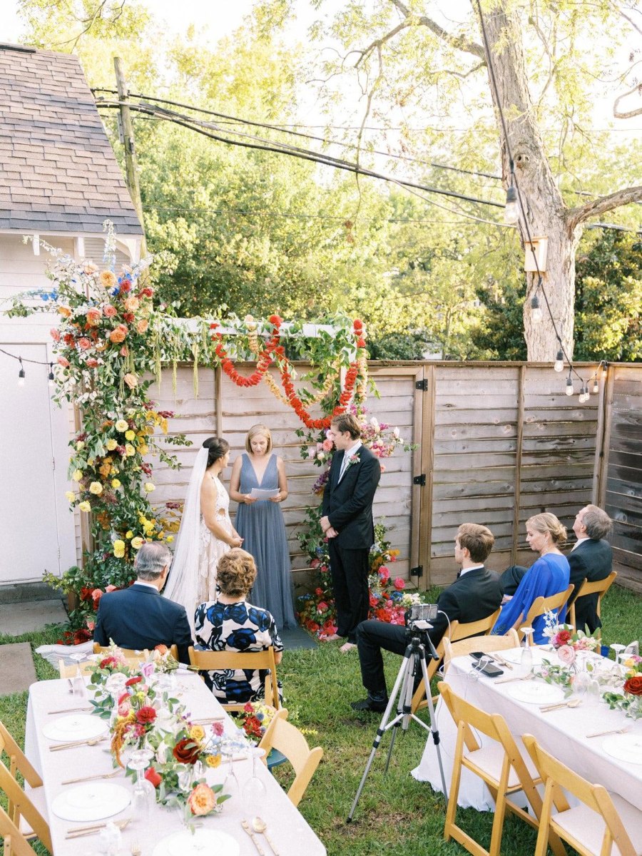 Colorful summer backyard wedding venue