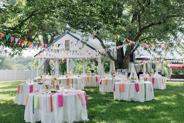 Colorful summer backyard wedding decor