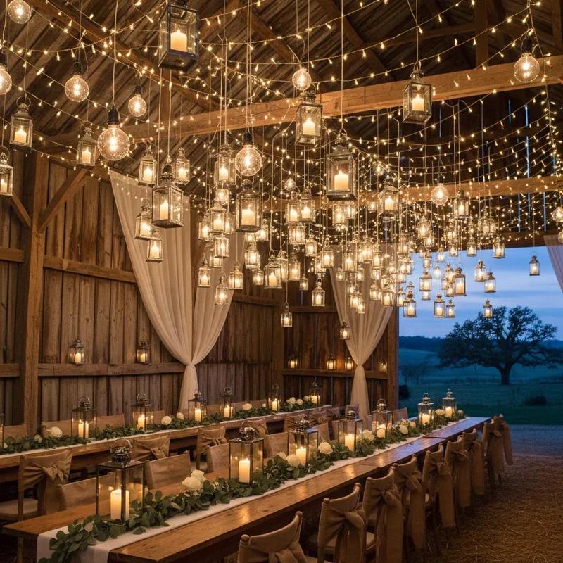 Country wedding lantern lighting