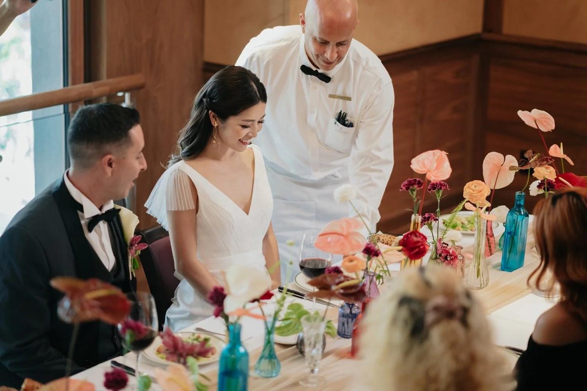 Small restaurant wedding reception setup
