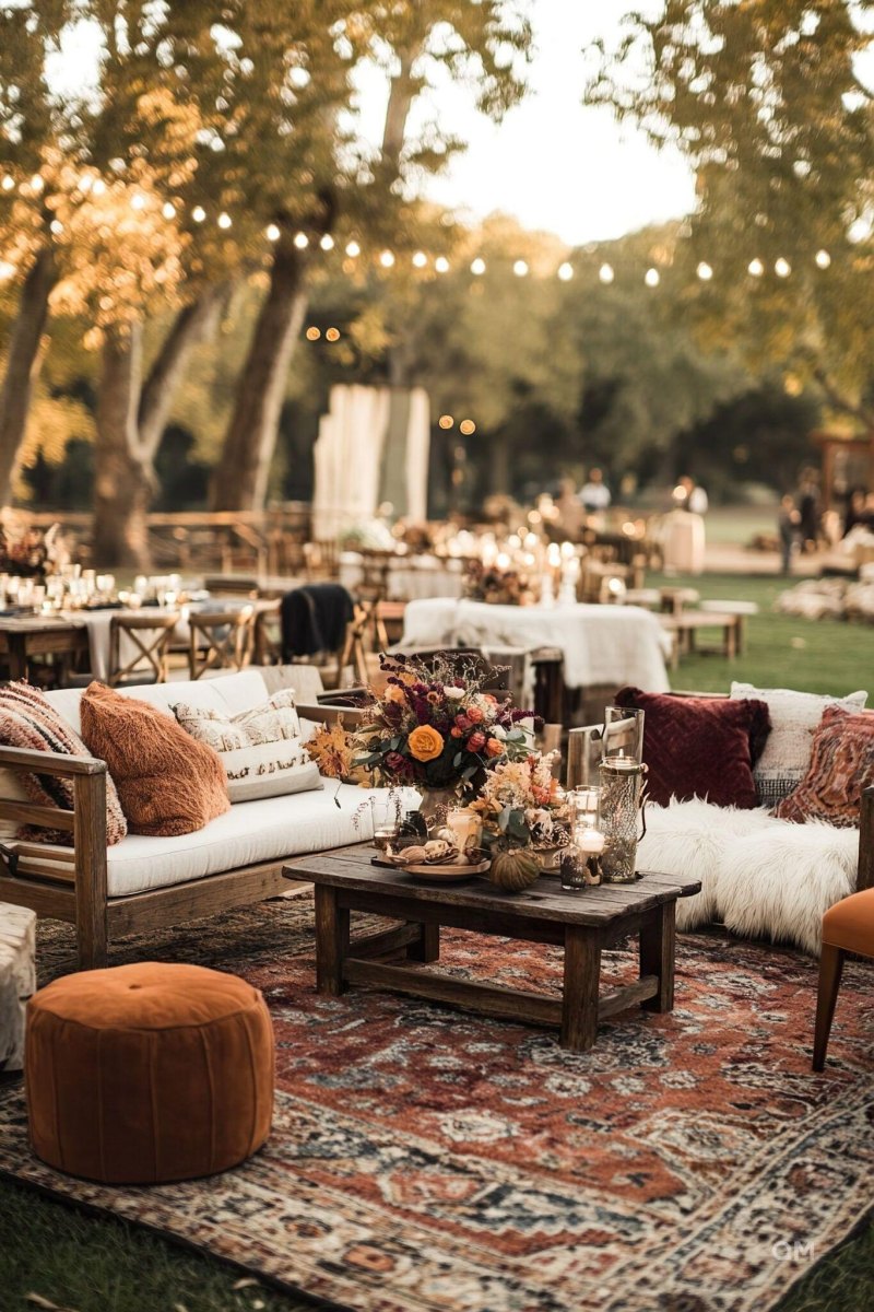 Cozy rustic wedding lounge