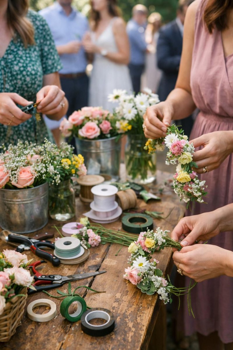 DIY flower station wedding guests