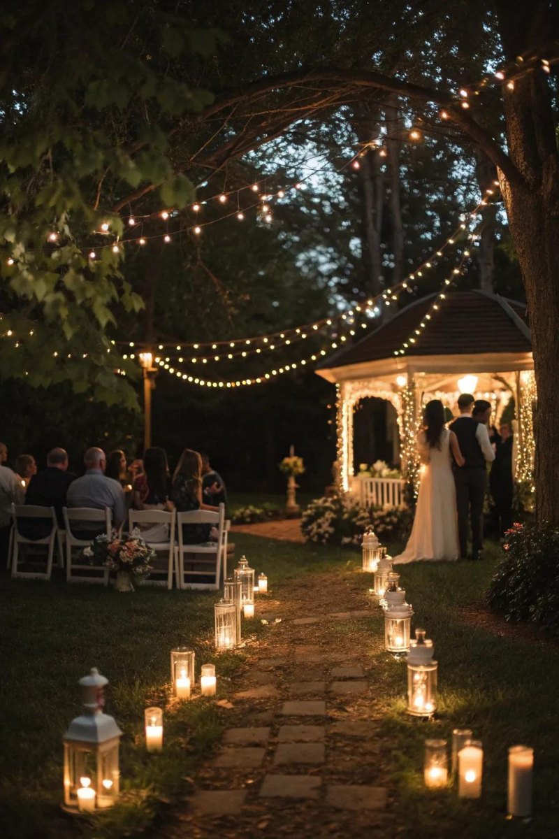 Lantern pathway for evening backyard wedding