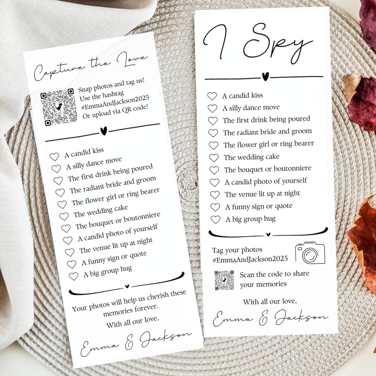 Wedding scavenger hunt cards