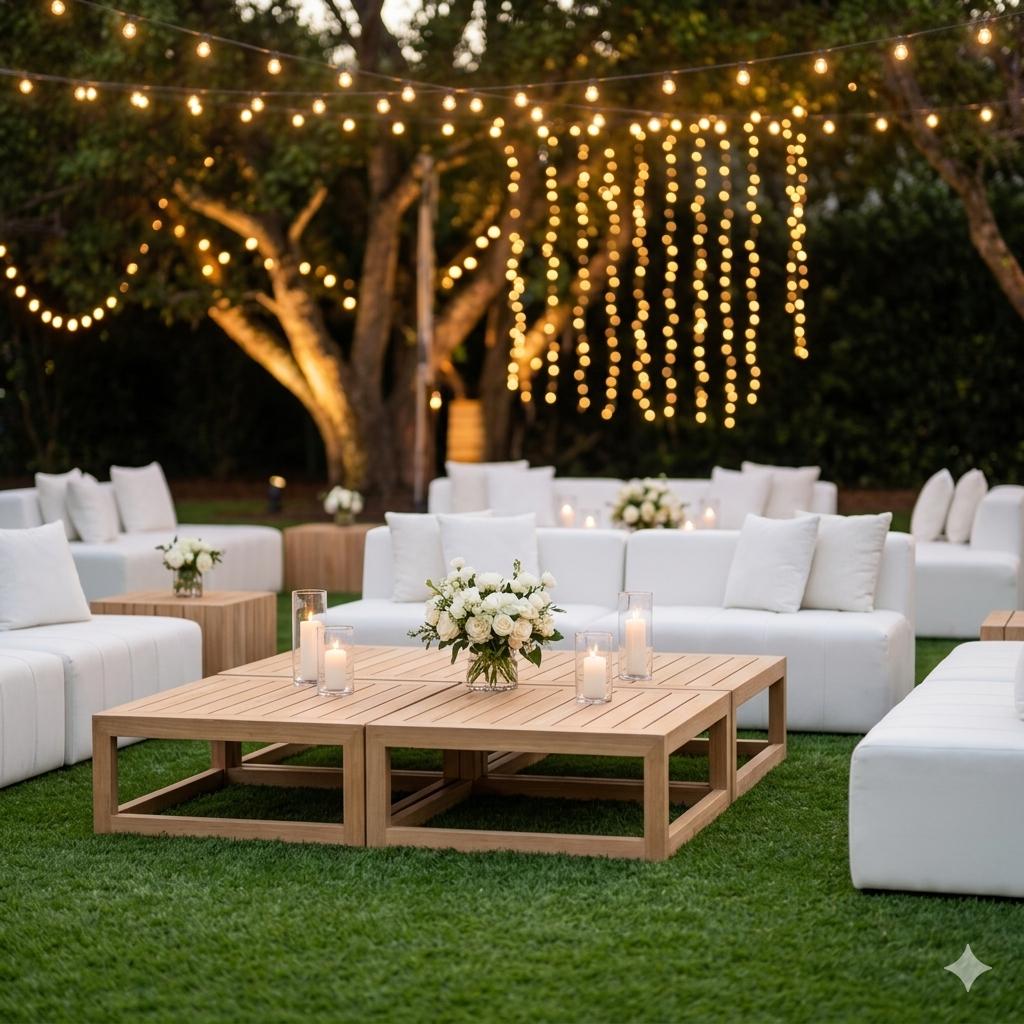 Custom outdoor wedding furniture setup