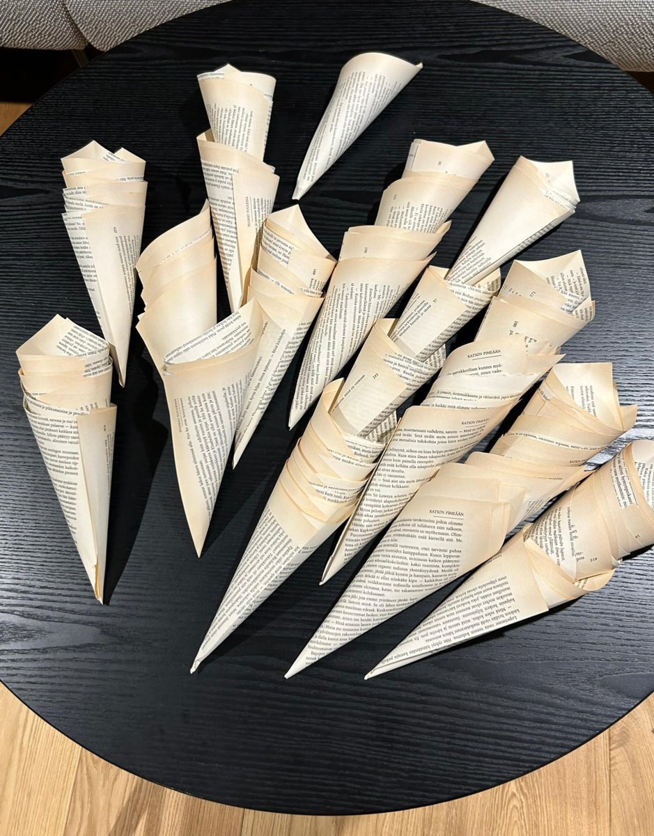 Decorated vintage book page cone