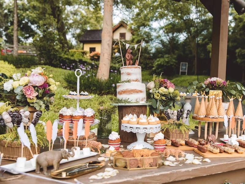 Backyard wedding dessert table setup