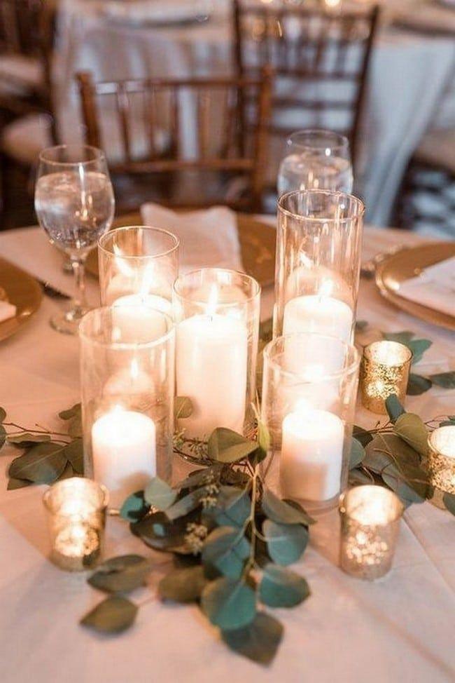 Candlelit wedding reception tables