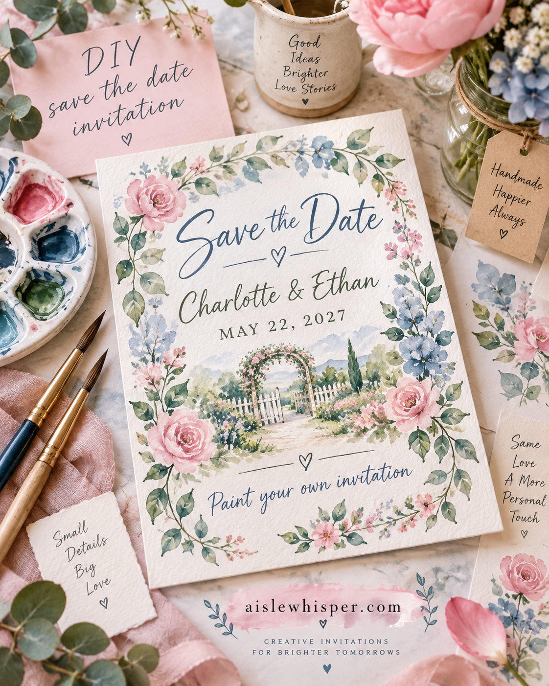 Boho handmade save date invitation card