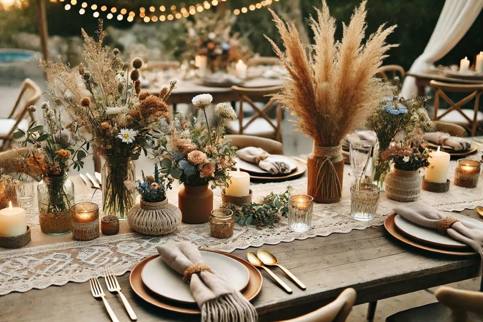 Dried flower wedding decor