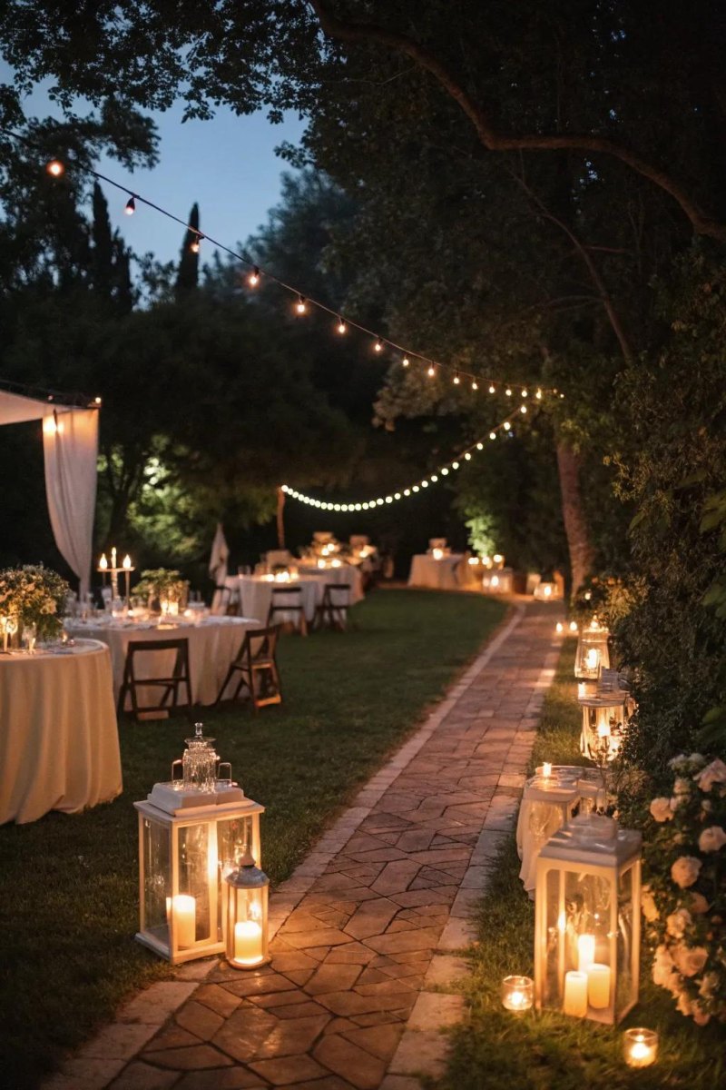 Elegant garden wedding lighting