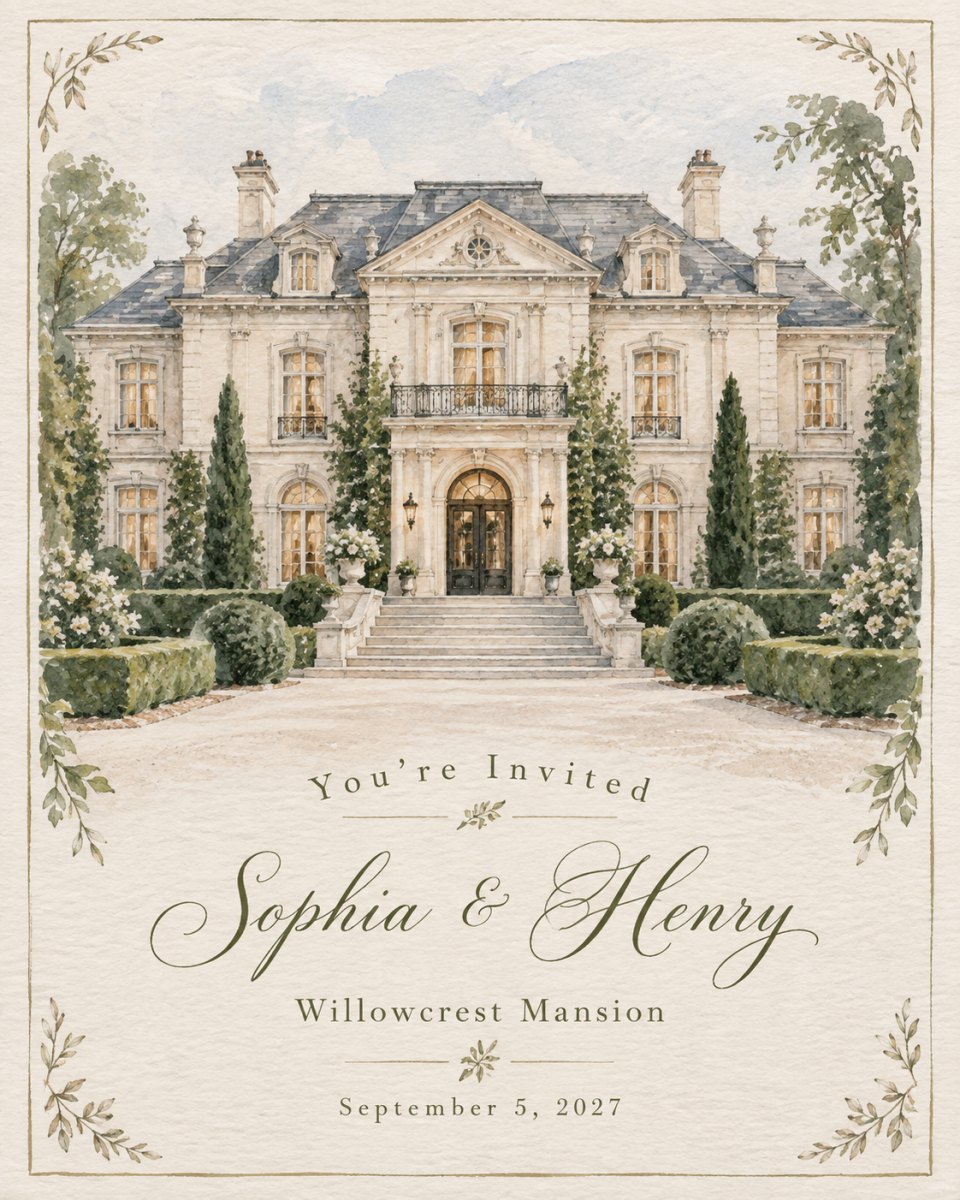 Elegant mansion venue invitation illustration