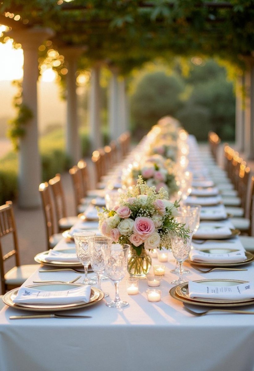 Elegant outdoor wedding dinner tablescape