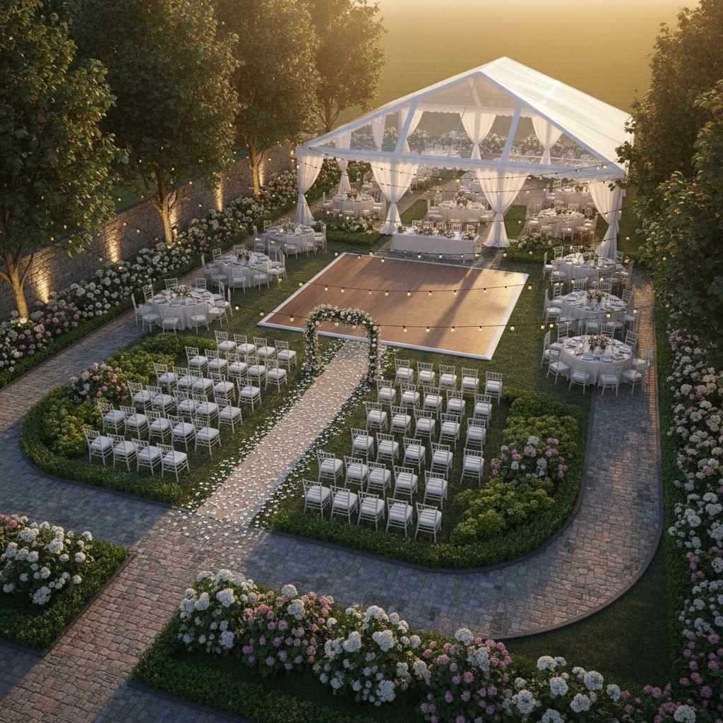 Elegant tent covered backyard reception