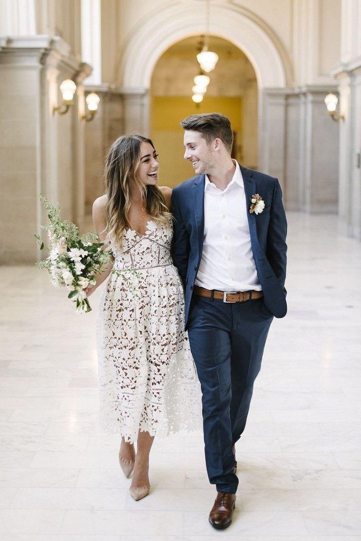 Bride and groom in courthouse wedding attire
